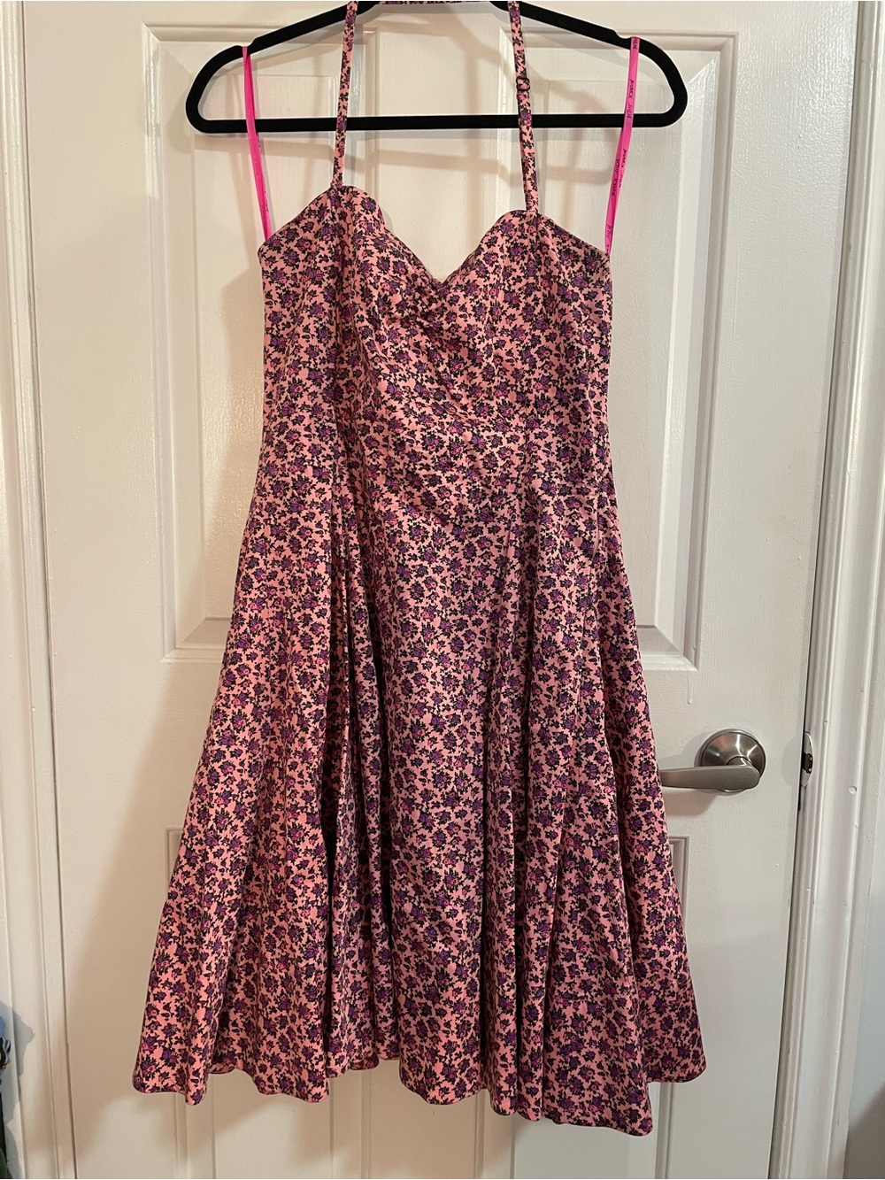 Betsey Johnson Pink and Purple Floral Midi Fit-and-Flare Dress